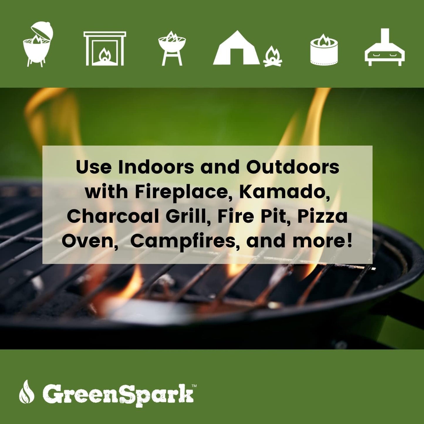GreenSpark Firestarters 70 Pcs Natural Fire Starter for Grill, Smoker, Pizza Oven, BBQ, Wooden & Pellet Stove, Fire Pit, Long Burn, Waterproof