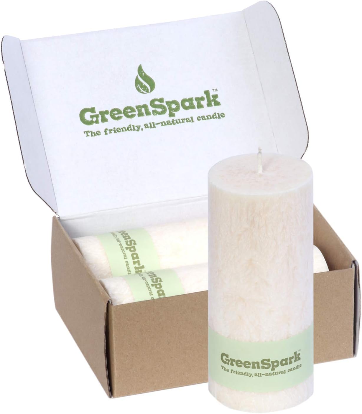 Tall Unscented Pillar Natural Candles, Clean Burning, Dripless, Smokeless Set of 2 (2.75” x 6” Marble White)