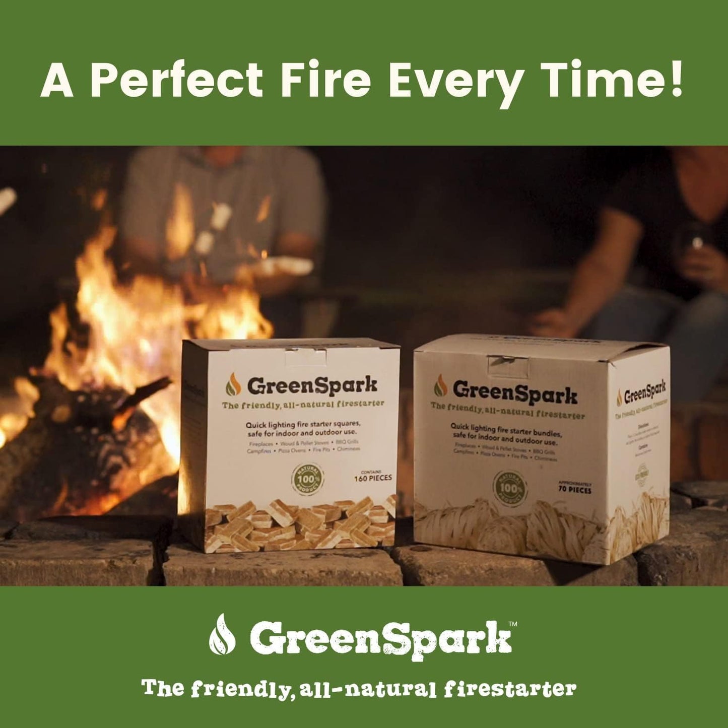 GreenSpark Firestarters 70 Pcs Natural Fire Starter for Grill, Smoker, Pizza Oven, BBQ, Wooden & Pellet Stove, Fire Pit, Long Burn, Waterproof