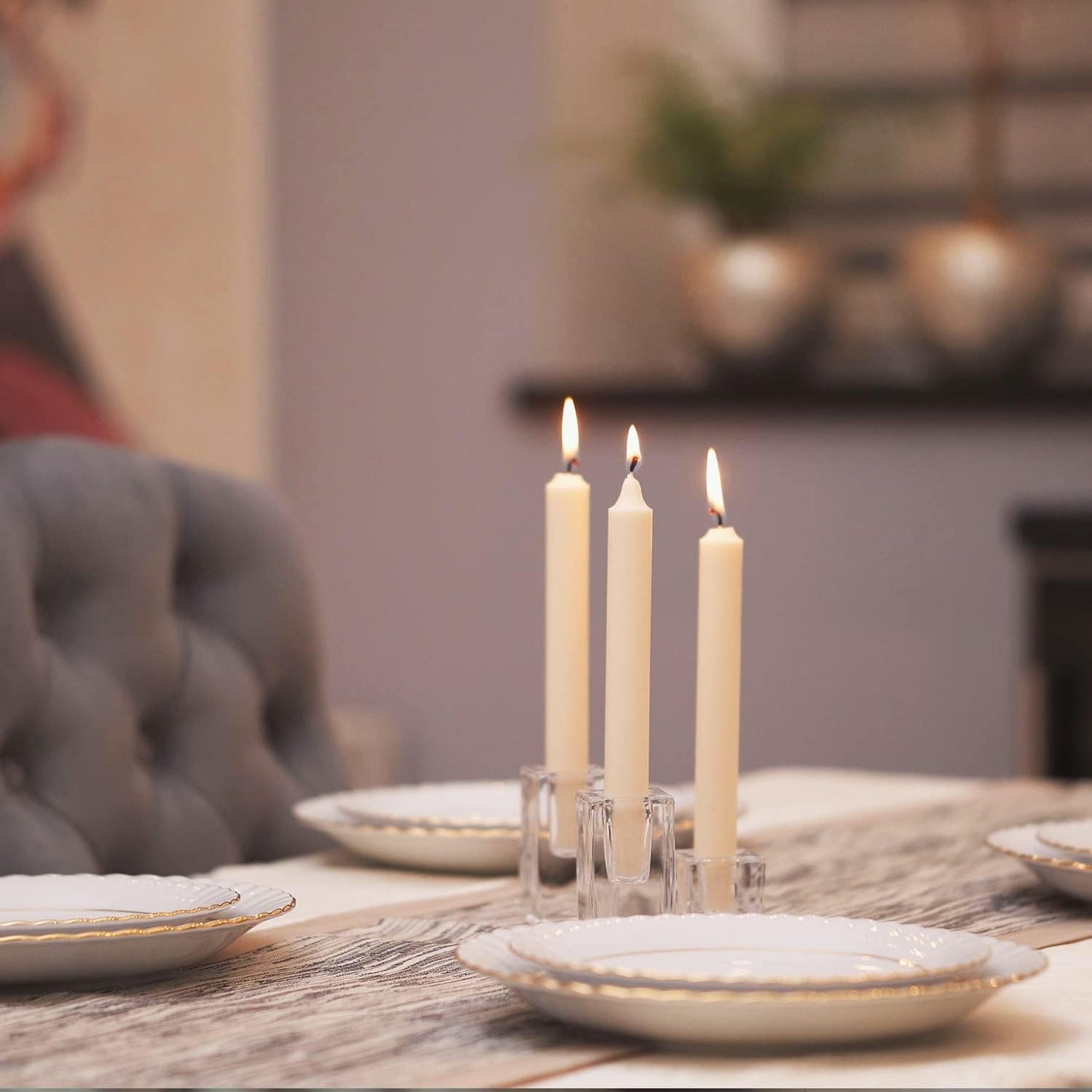 Tall Natural Marble Taper Dinner Candles, Clean Burning, Smokeless (16 Count)