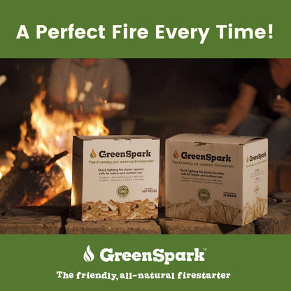 GreenSpark Firestarters Square 160 Pcs Natural Fire Starters for Grill, Smoker, Pizza Oven, BBQ, Wooden & Pellet Stove, Fire Pit, Long Burn