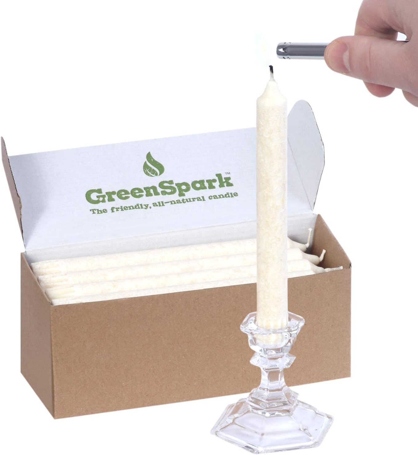 Tall Natural Marble Taper Dinner Candles, Clean Burning, Smokeless (16 Count)