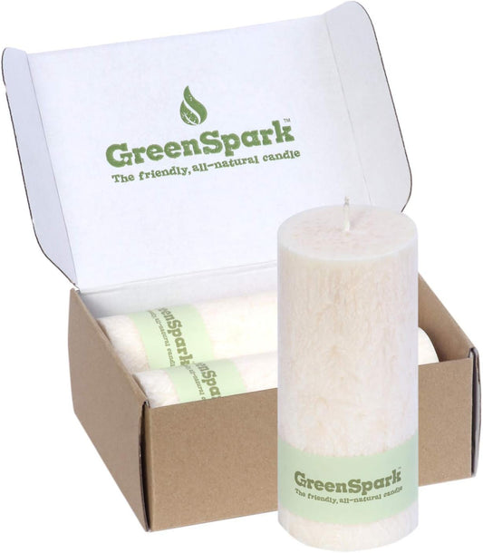 Tall Unscented Pillar Natural Candles, Clean Burning, Dripless, Smokeless Set of 2 (2.75” x 6” Marble White)