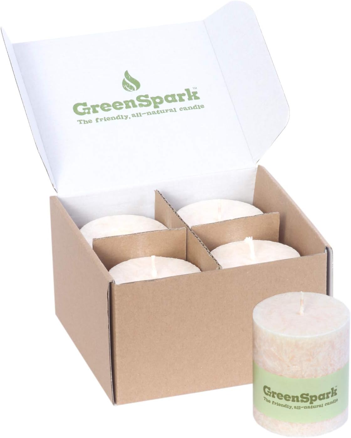 Unscented Pillar Natural Candles, Clean Burning, Dripless, Smokeless Set of 4 (2.75” x 3” Marble White)