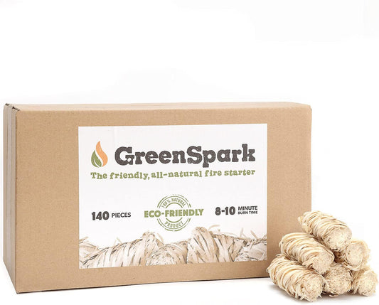 GreenSpark Natural Fire Starters for Grill, Smoker, Pizza Oven,BBQ,Fireplace, Wooden & Pellet Stove, Fire Pit, Long Burn, Waterproof (140 Pcs)